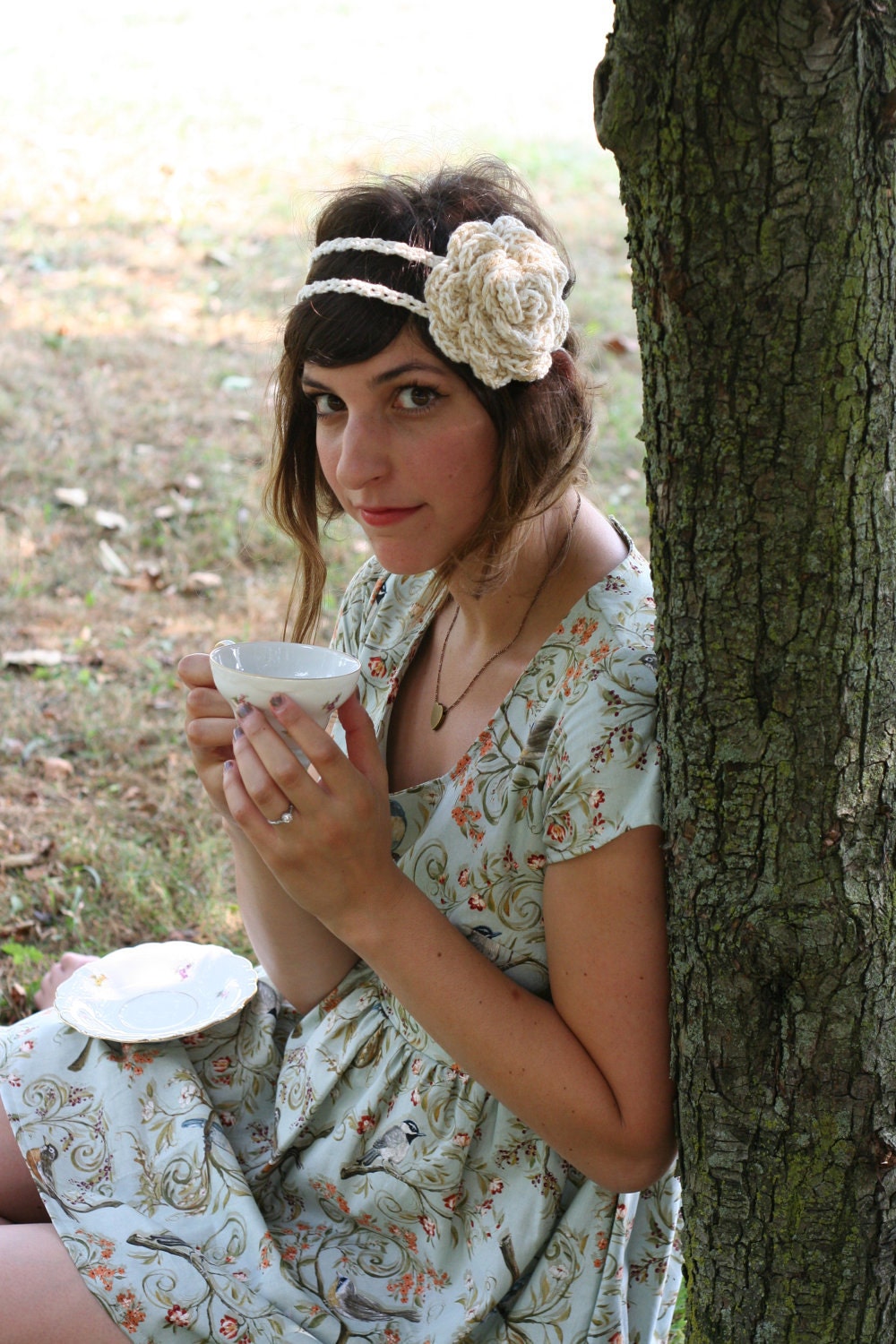 Heart cut out dress- Woodland blue bird- Women's Fashion handmade mint birds dress
