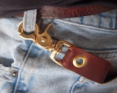 Steampunk Leather Key Strap Solid Bronze Spring- Loaded Clasp Gold Color Key Ring with Gear Charms Now On Sale