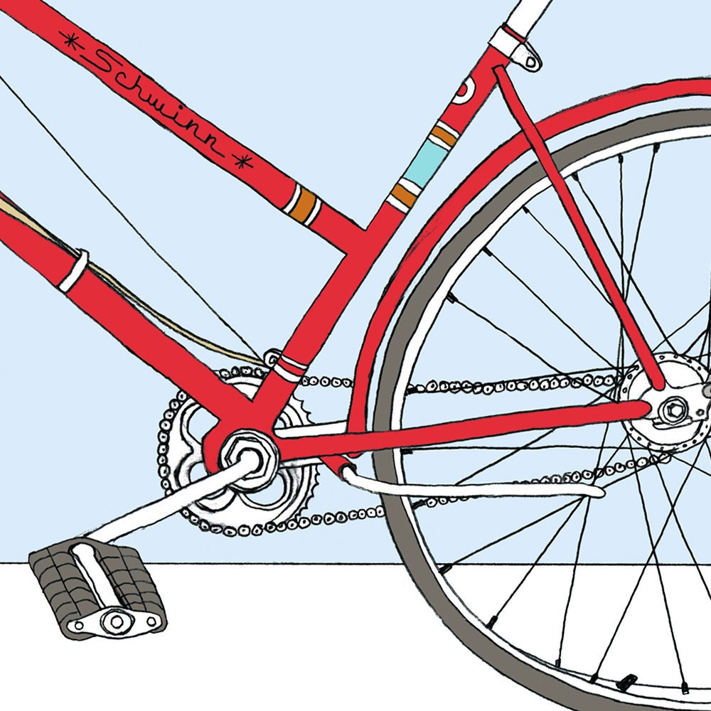 Bicycle Art. Vintage Red Schwinn print. 8x10 giclee print.
