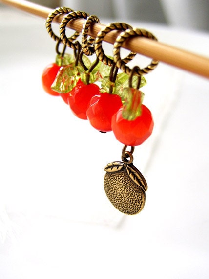 Orange Blossom Special - Five Handmade Stitch Markers - 5.0 mm (8 US) - Limited Edition