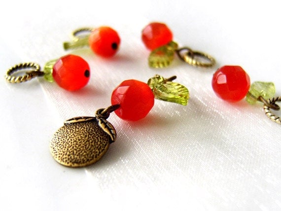 Orange Blossom Special - Five Handmade Stitch Markers - 5.0 mm (8 US) - Limited Edition