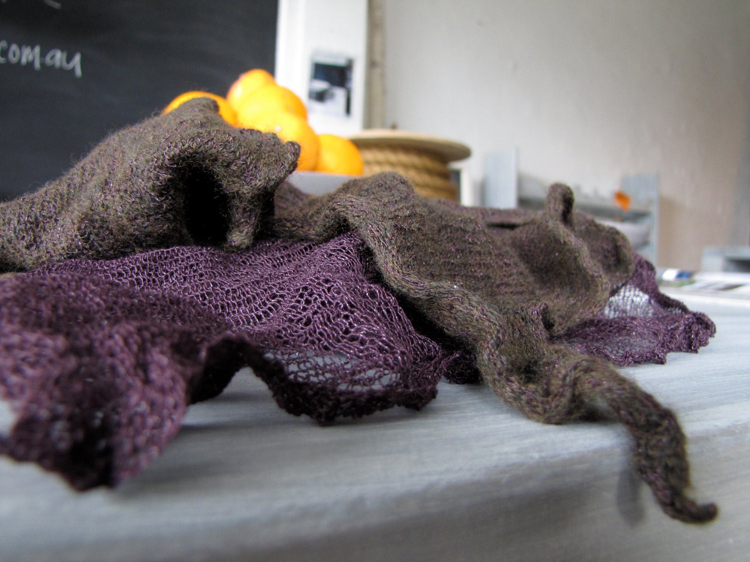 Merino, silk & stainless steel felted scarf - violet