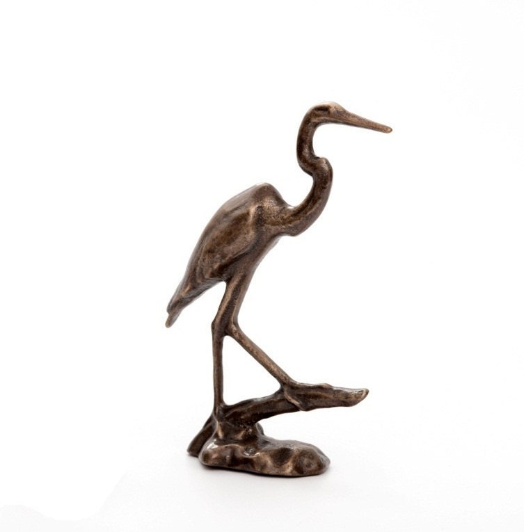 Heron or Great Egret on Log in Bronze