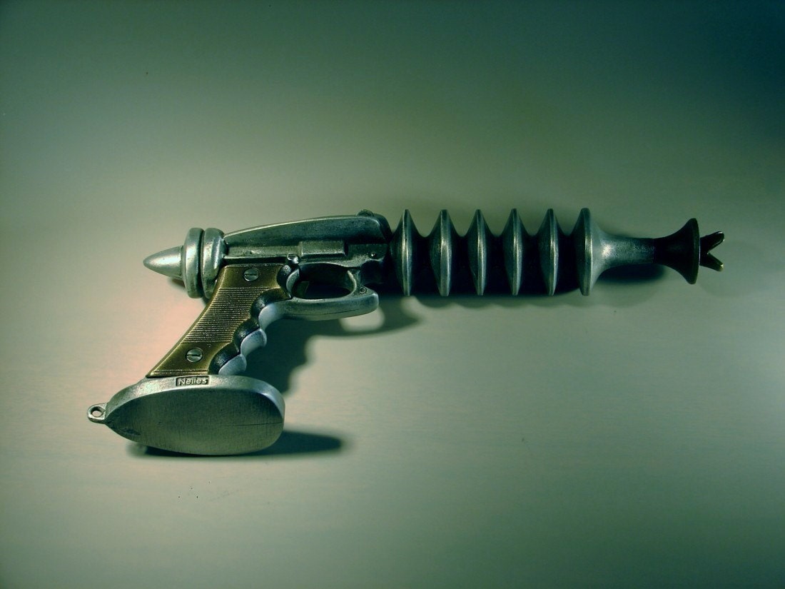 Ray Gun, Cast Aluminum and Bronze, with Spring Trigger for Cosmic Rays