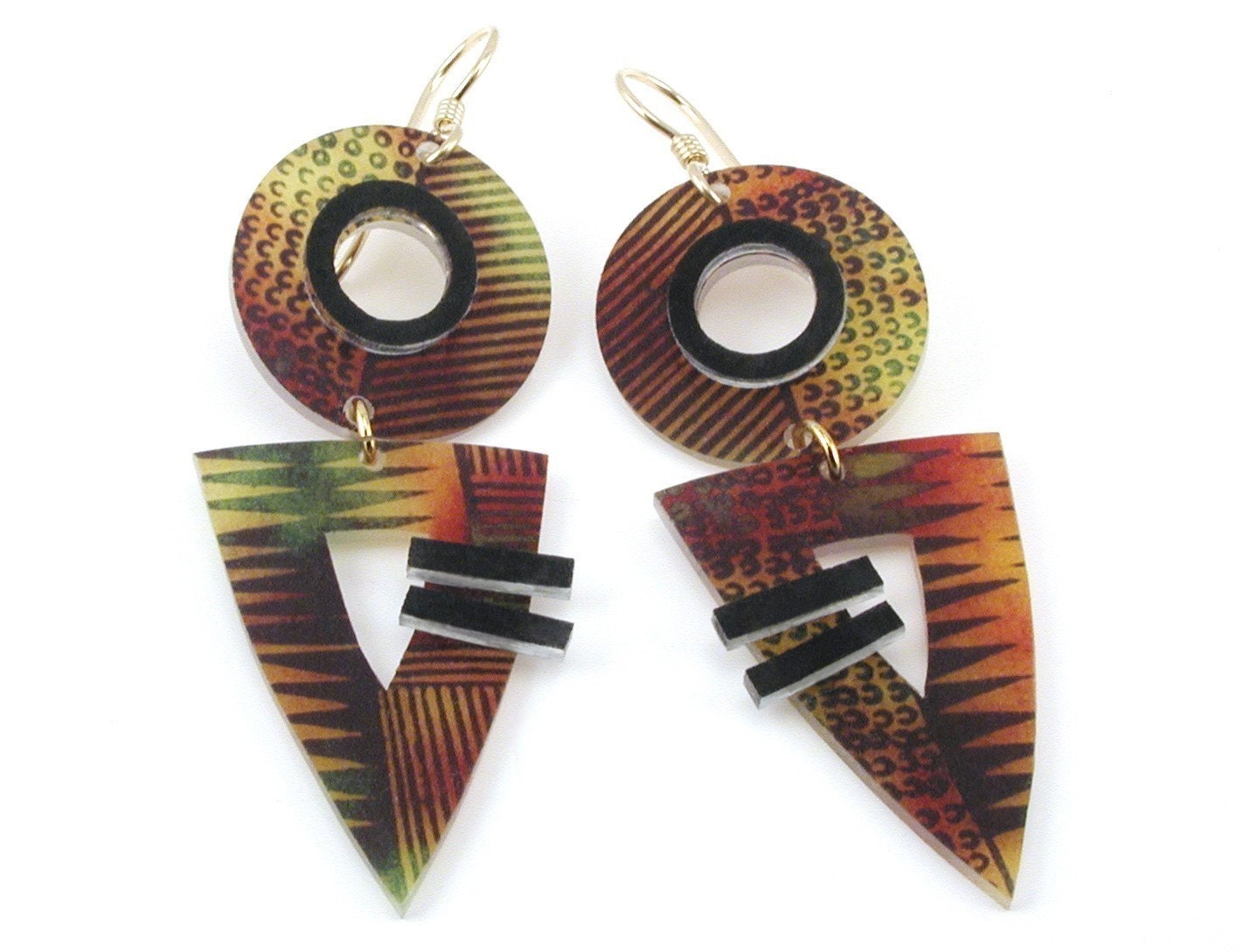 Shield Earrings with Bark Cloth Pattern