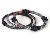 Bangle Bracelet Set with Black and White African Bark Cloth Pattern