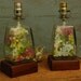 vintage.PAIR.glass.decanter.floral.lamps