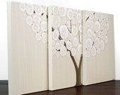 Tree Painting - Original Acrylic Art on Triptych Canvas - Brown Neutral Wall Art - Medium 35X14 - MADE TO ORDER