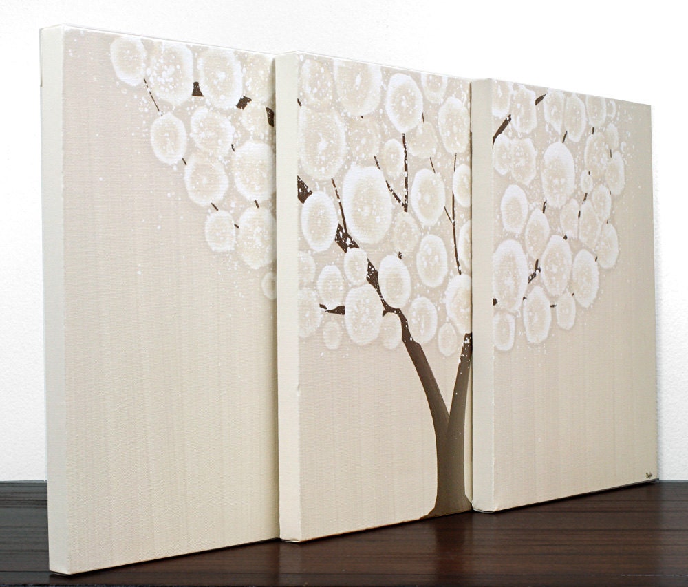 Neutral Art Decor - Brown Tree Painting - Original Acrylic Painting on Canvas Triptych - Small 29X12 Home Decor - IN STOCK