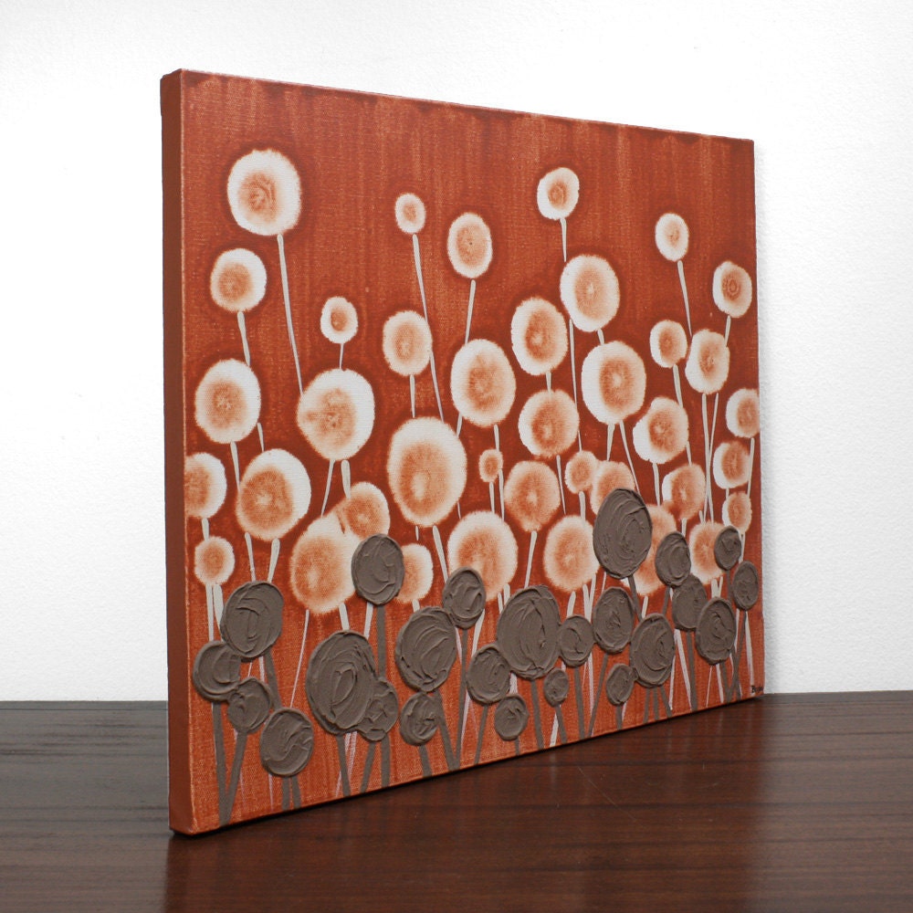Orange Painting - Modern Fine Art on Canvas - Textured Flower Painting - 20X16 Small - IN STOCK