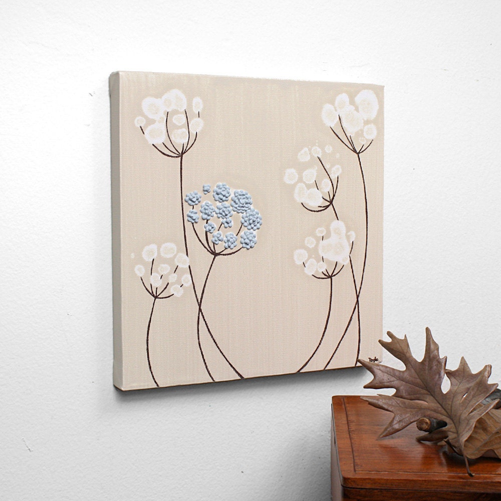 Textured Acrylic Painting - Flower Canvas Art - 10X10 Blue and Brown Small Wall Art - IN STOCK