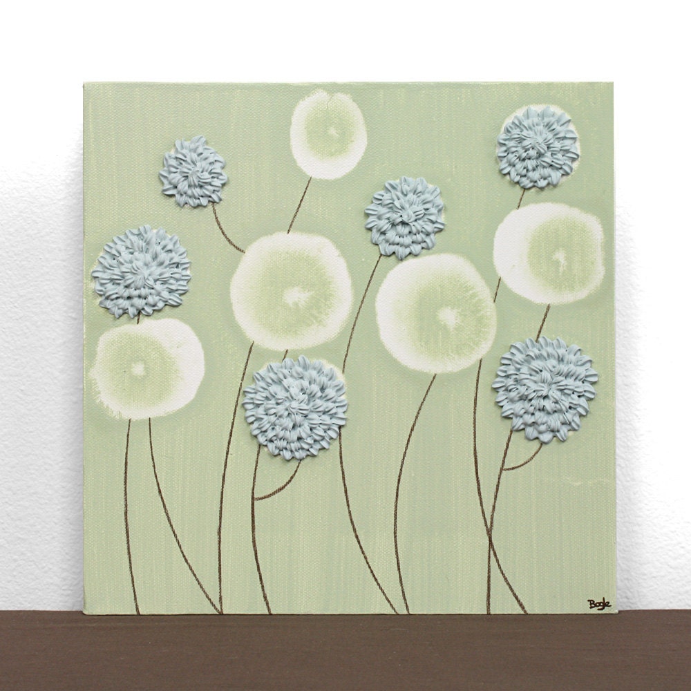 Reserved Listing - Green Painting of Zinnias - Textured Acrylic on Canvas - Small Floral Wall Art 10X10