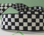 Checkerboard Woven Jacquard Fabric Ribbon Reversible Black White Checks in 3/8 inch wide