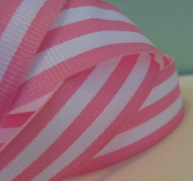 7/8 pink and white stripe striped grosgrain ribbon one yard