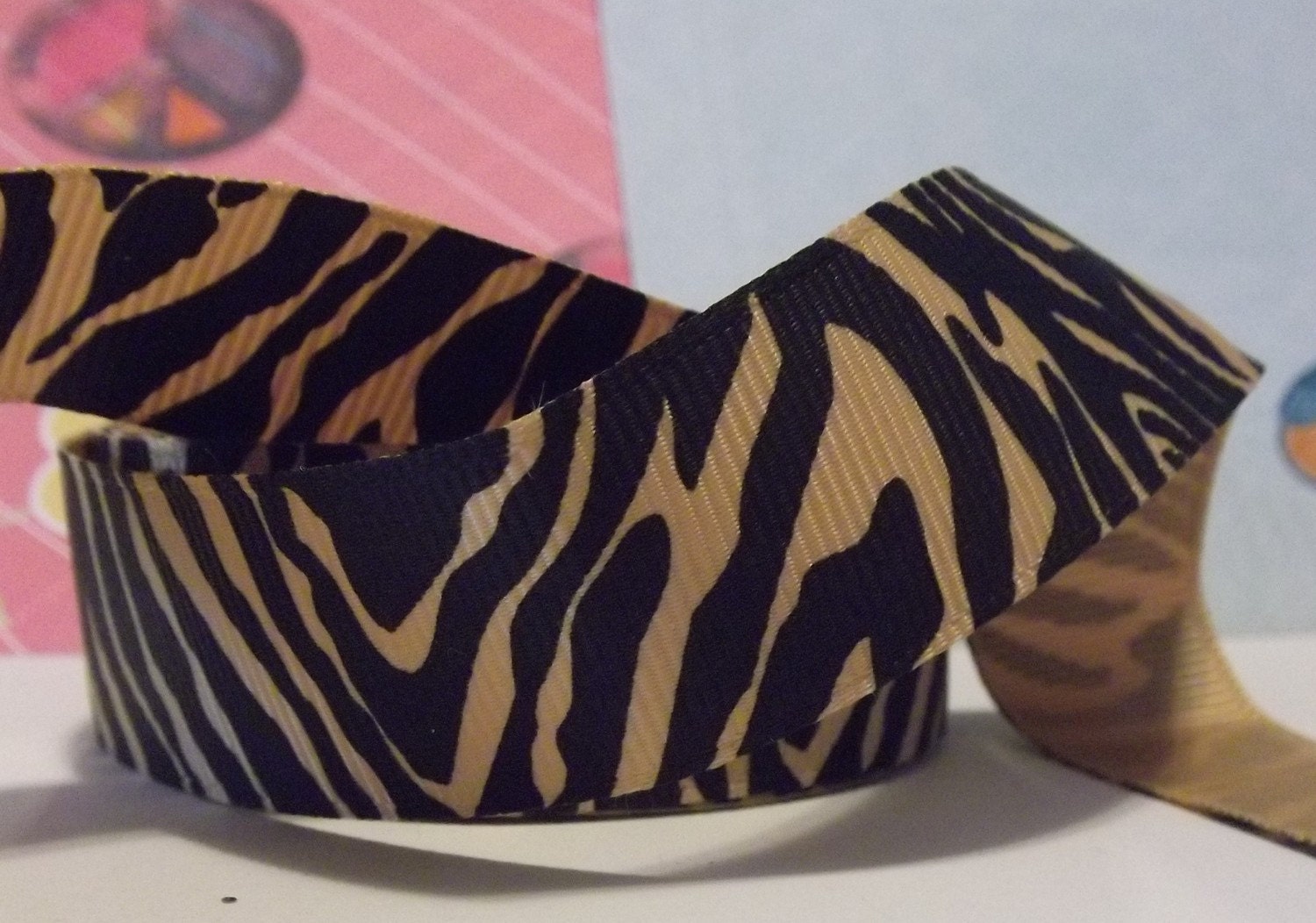 5 yard Option Wild Zebra Tiger Stripe Gold and Black Grosgrain Ribbon in 7/8 inches wide Animal Print Golden yellow