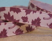 10 yards Falling Leaves Tan Grosgrain Ribbon in 3/8 inch wide with Lovely Brown Maroon Leaf Pattern Fall special purchase