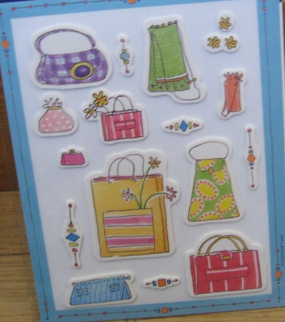 Gone Shopping Girly Purses 3D foam stickers sheets acid free pack of 2 sheets over 50 stickers