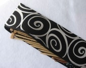 Knitting needle case, storage pouch Black and white  iron work print  fabric by Alexander Henry