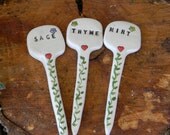 Herb Markers  - Garden sign plant marker - Terrarium sign  ceramic all glazed  choose your herb  Thyme, Sage