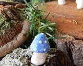 1 Ceramic Pottery Mushroom Yellow  Polka dot speck  Miniature ceramic glazed  fairy, gnome dollhouse garden statues hand made - amanita fly