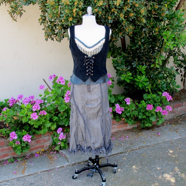 SALE 65 Black Cotton Corduroy Vest with Pure Silk Lining