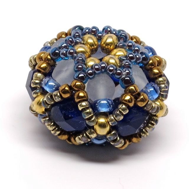 Double Rose Window Beaded Bead Cobalt Blue and Bronze
