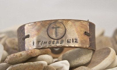 Cross cuff with verse, leather bracelet, message cuff