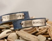 Leather cuff bracelet- to infinity and beyond - blue- his and hers  pair - 1/2  inch, PRIORitY mail