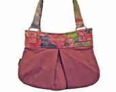 Small Shoulder Bag - Handmade Handbag in rosy purple with watercolor fabric print accents