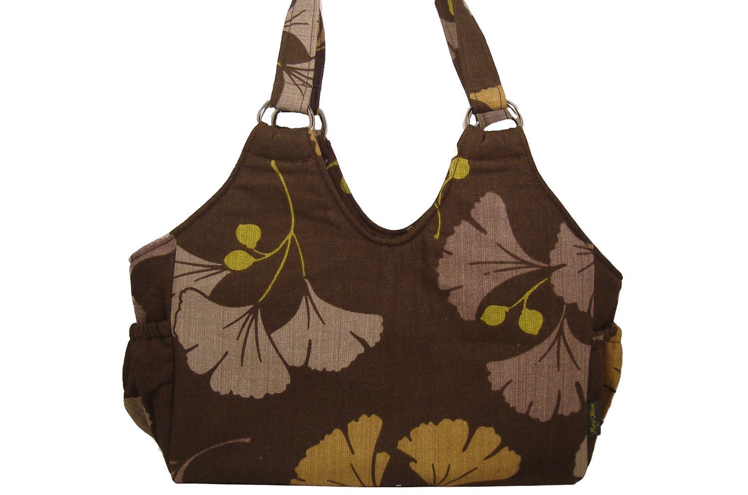 Large Shoulder Bag - Handmade Handbag in dark brown floral