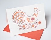 Letterpress Rooster Card Folk Art Stationery Set