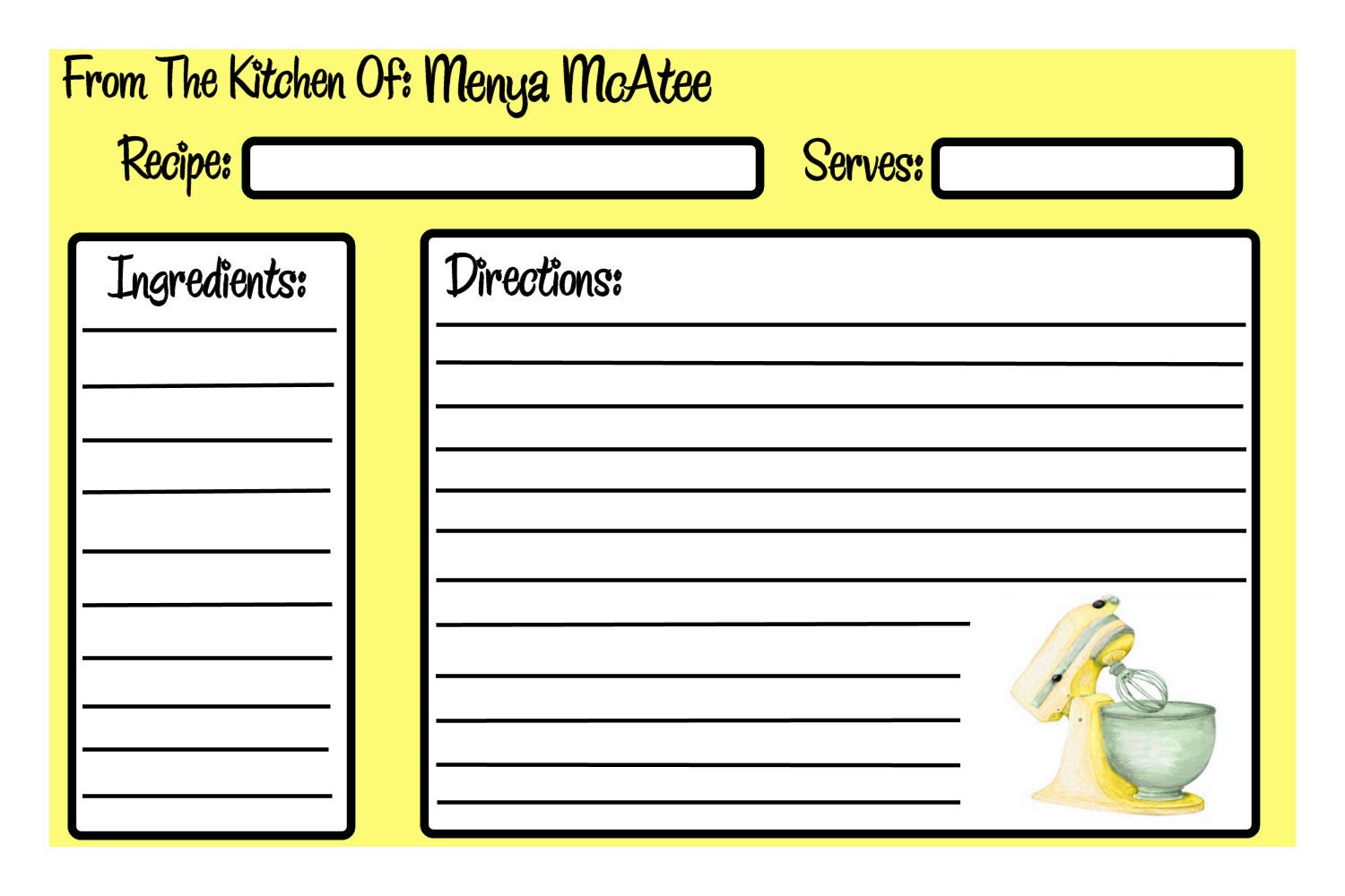 Yellow Mixer Recipe Cards