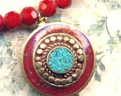 Nepal Necklace, Tibet Necklace with  Mandala Pendant, Turquoise and Coral  Mandala,Handmade Nepal Jewelry by AnnaArt72