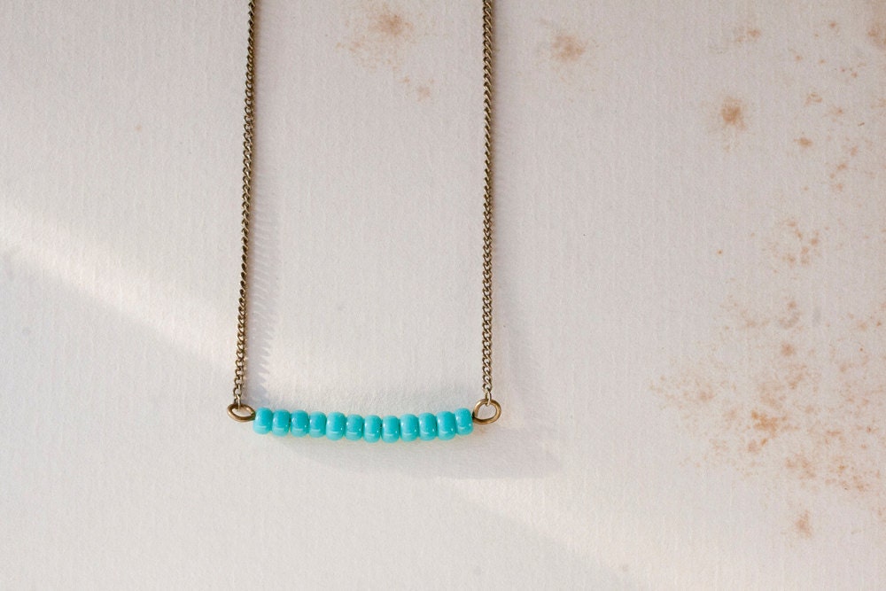 Blue bead necklace, simple bar necklace