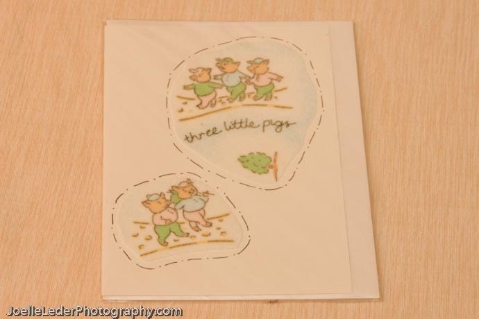 SET of Blank Note Cards - "Three Little Pigs" Baby design - 6-pack, blank inside, cards and envelopes, assorted fabric design