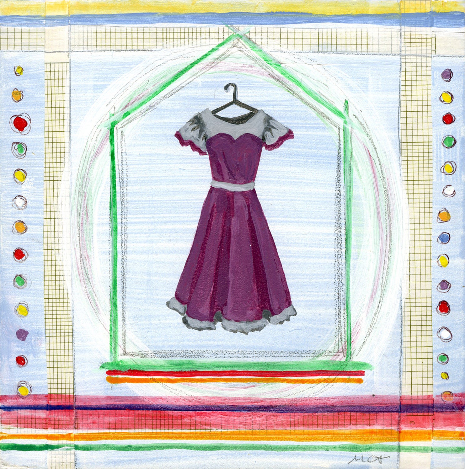 Purple Dress-Mixed Media Painting (PRINT)