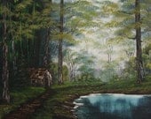 Cabin At Water's Edge  Original Landscape Oil Painting