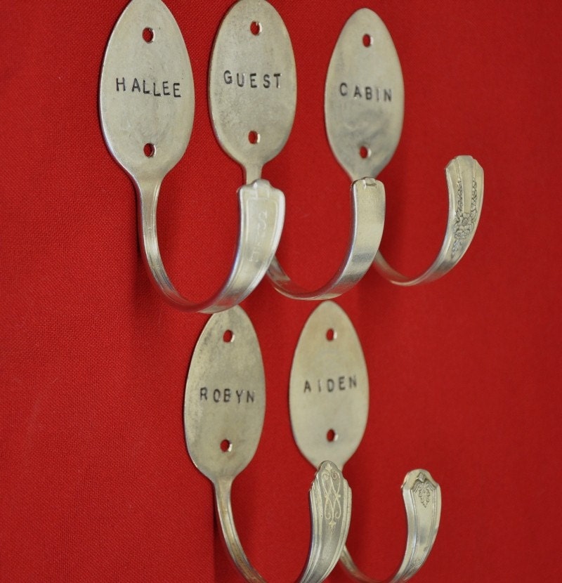 5 Silver Spoon Hooks Personalized