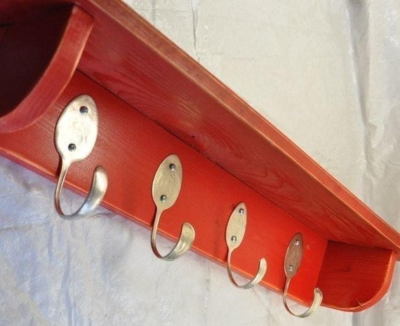 Spoons Hooks Coat Rack with Shelf in Distressed Red