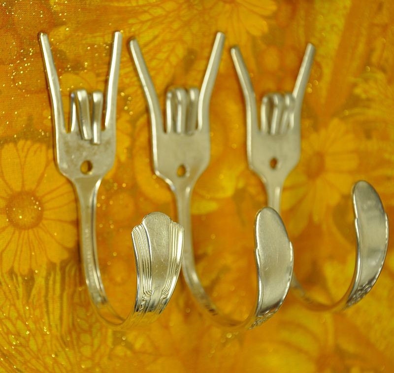 3 ROCK ON Heavy Metal Silverware Coat Hooks