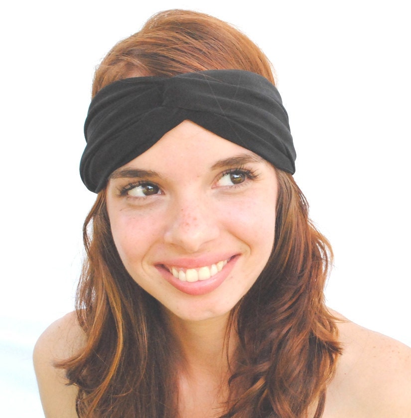 Turban Headband Headwrap in Black Yoga Workout Twisted Band Headpiece