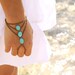 Boho Slave Bracelet Hand Bracelet Piece Ring Hipster Bronze Chain Bohemian Boho Three Turquoise Beads Triangle Chevron Hand Jewelry