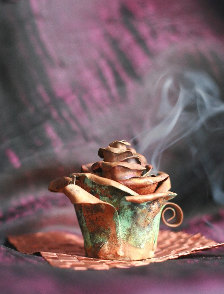Metal Copper Incense Holder - Rose Bud - Handmade out of copper - CUSTOM ORDER