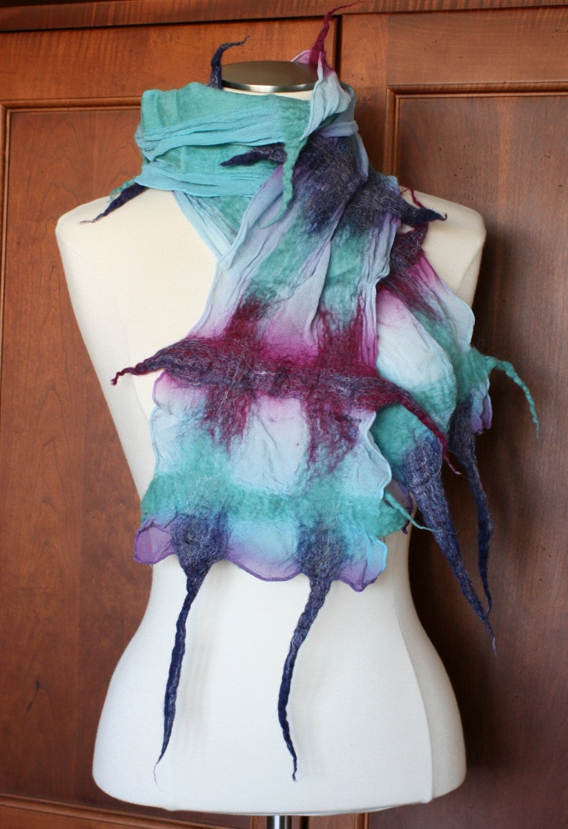 Handmade Scarf Gem Jewel Colors - Merino Wool and Silk Chiffon - Gift For Women Teens Girls Sister Mom Aunt - READY TO SHIP