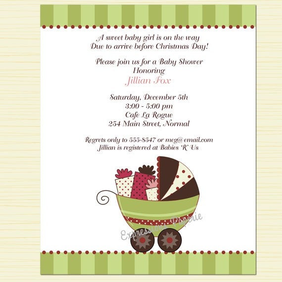 Baby Girl Christmas Stroller Shower Invitations Il_570xn