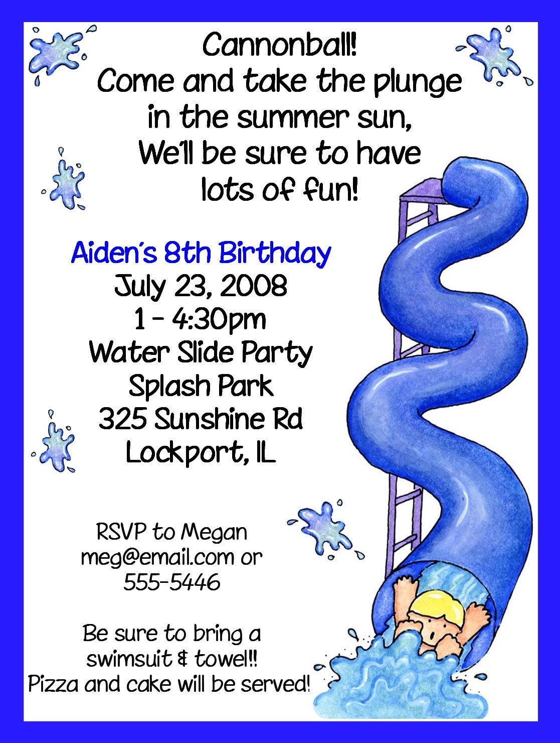 Waterslide, Pool Birthday Party Invitations Il_570xn