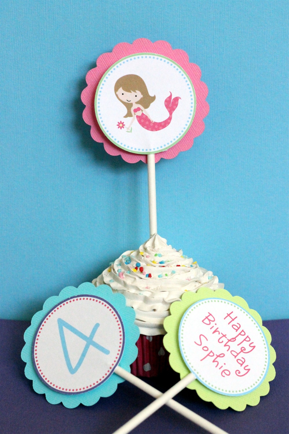 Sweet Mermaid Birthday Party Cupcake Toppers Il_570xn