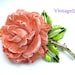 Vintage Brooch Stemmed Coral Rose Pell