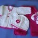 White and Fuchsia Baby Set- 0 to 3 months-Four Pieces-Non allergenic acrylic-READY TO SHIP-