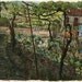 Path, bridge and houses - Original art, small 7x5 landscape watercolor painting inspired in Portugal